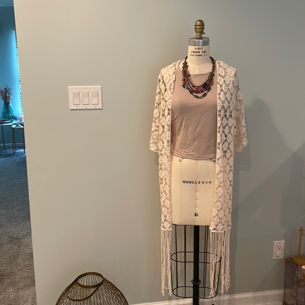 Sincerely Jules tank Rebellion fringe duster and multi layer necklace